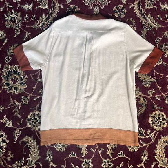 Vintage Style Men's Shirt in Cream and Brown Linen Blend size S - Picture 3 of 4